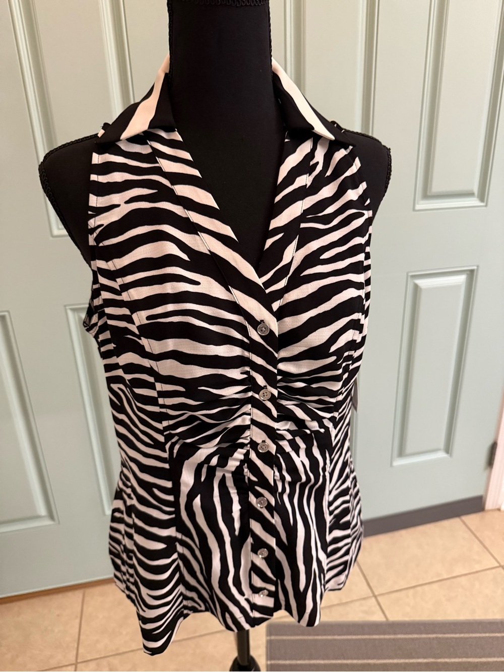 Michael Kors Black and White Zebra Print Sleeveless Blouse